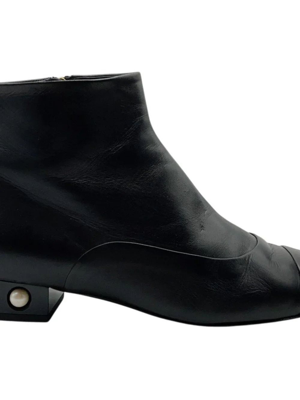 Chanel Black Leather Ankle Boots with Pearl Embellished Heel